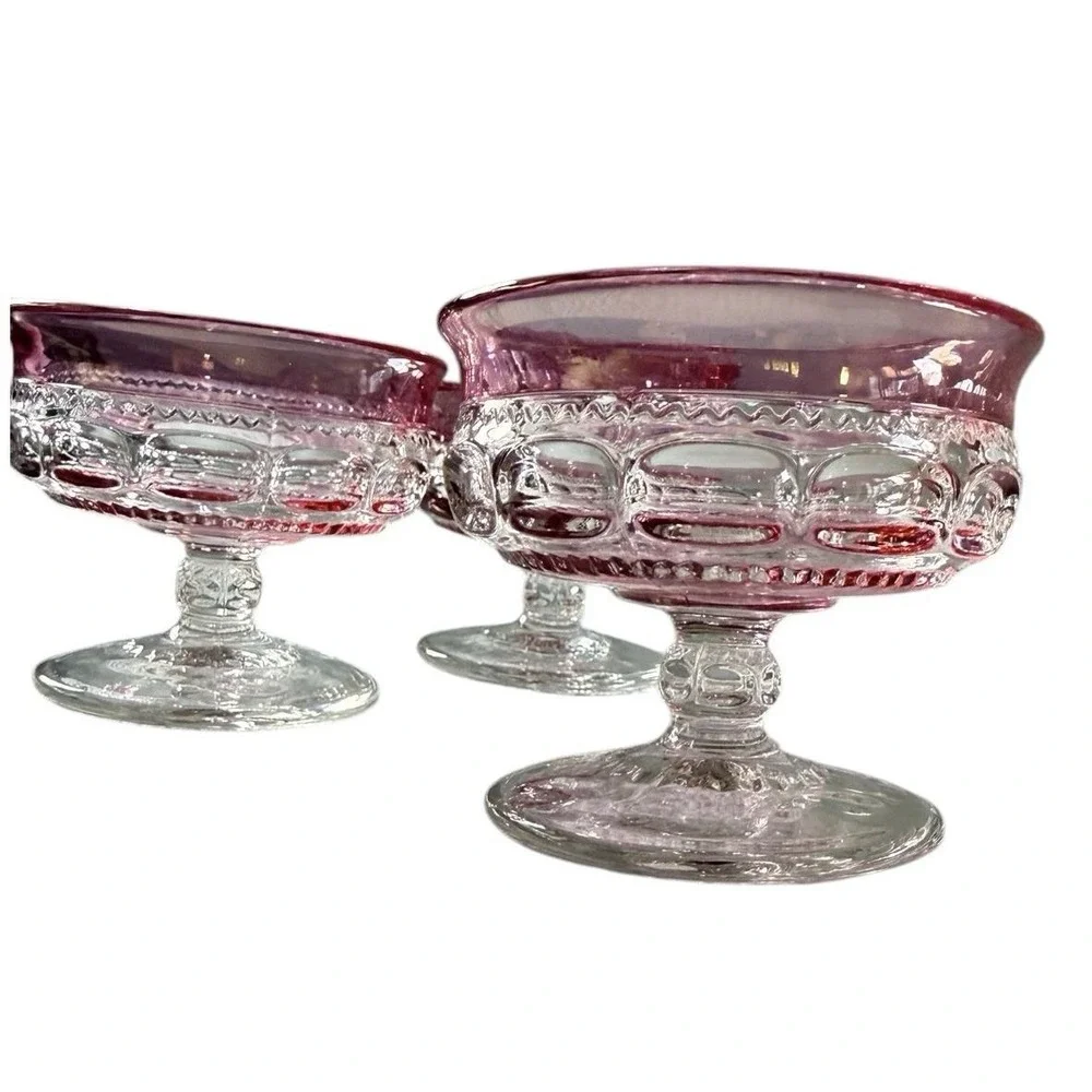 Indiana Glass Thumbprint Cranberry Flash Compotes Early Deep Mold Set of 3